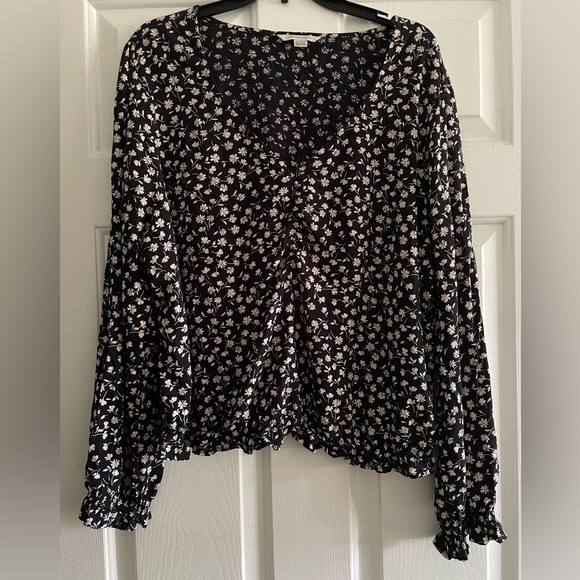 American Eagle Cinched Waist Navy Blouse - Picture 1 of 3